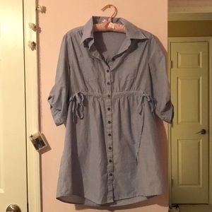 casual blue button down drawstring striped dress!